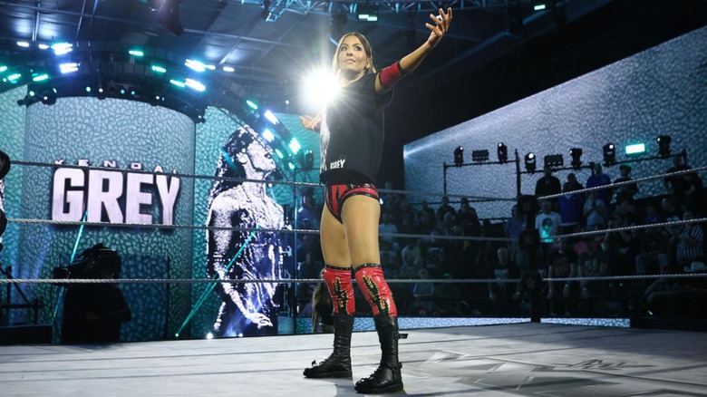 Kendal Grey poses in the ring before a match on "WWE NXT" television.